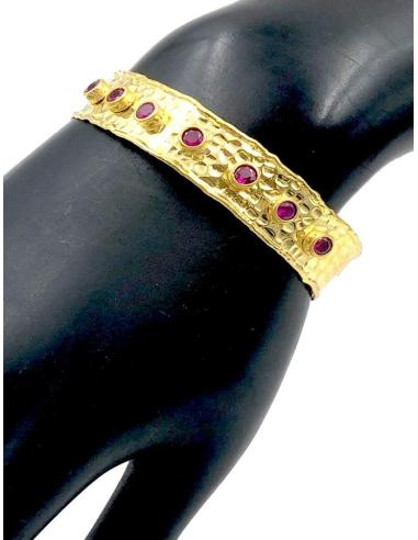 PULSERAS DORADAS CON PEDRERIA FUCSIA PERFECTA PARA BODAS
