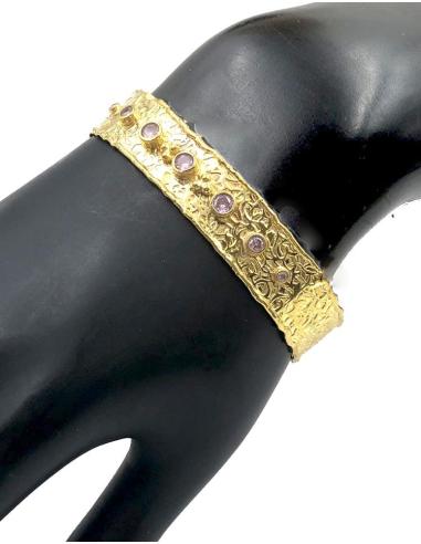 PULSERAS DORADAS CON PEDRERIA ROSA PERFECTA PARA BODAS