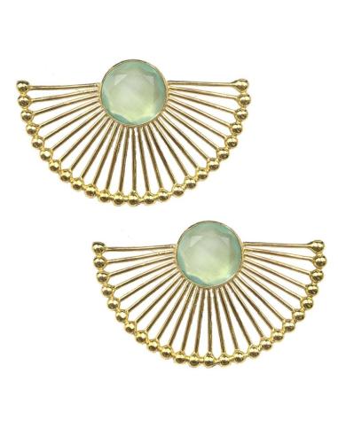 PENDIENTES DORADOS DE ABANICO Y PIEDRA VERDE AGUA
