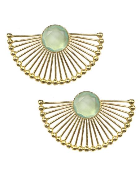 PENDIENTES DORADOS DE ABANICO Y PIEDRA VERDE AGUA