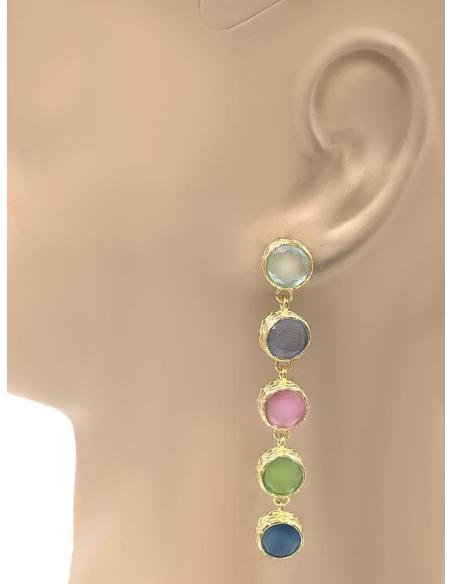 PENDIENTES LARGOS CON PEDRERIA DE COLORES VIVOS PARA BODAS