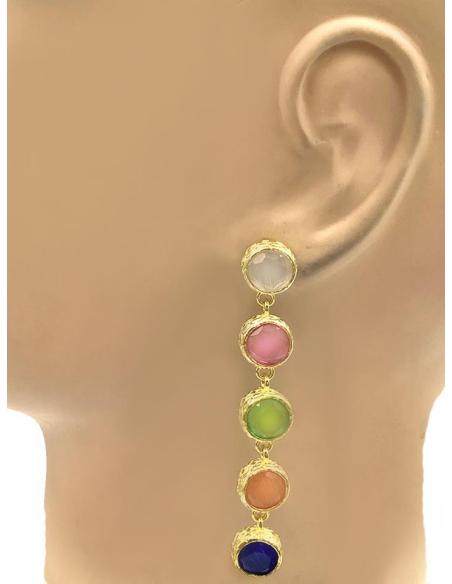 PENDIENTES LARGOS PARA BODAS DE NOCHE CON PEDRERIA COLORIDA