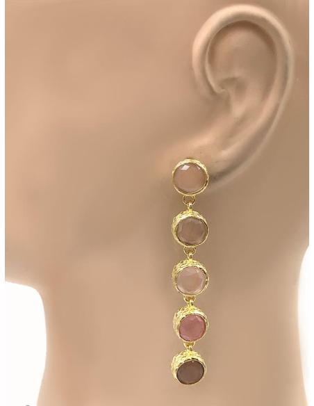 PENDIENTES LARGOS CON PEDRERIA EN TONOS ROSAS Y MALVAS