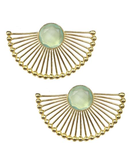 PENDIENTES DORADOS CON PIEDRA VERDE DE ALTA BISUTERÍA Y DISEÑO DE ABANICO