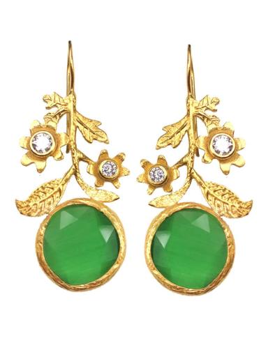 PENDIENTES DE FLORES EN DORADO Y PIEDRAS NATURALES DE COLOR