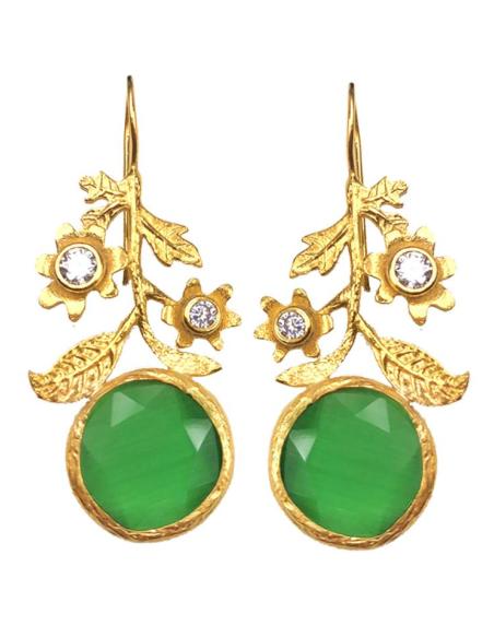 PENDIENTES DE FLORES EN DORADO Y PIEDRAS NATURALES DE COLOR