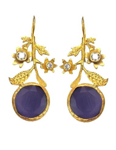 PENDIENTES DE FLORES EN DORADO Y PIEDRAS NATURALES DE COLOR
