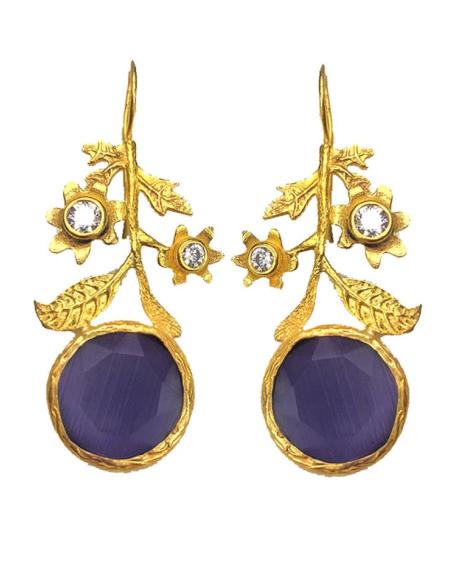 PENDIENTES DE FLORES EN DORADO Y PIEDRAS NATURALES DE COLOR