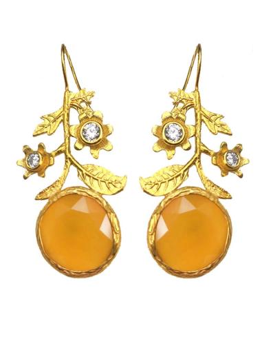PENDIENTES DE FLORES EN DORADO Y PIEDRAS NATURALES DE COLOR