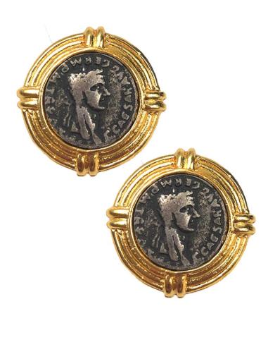 PENDIENTES DE MUJER CON MONEDAS DISEÑO CORTO DE BOTON