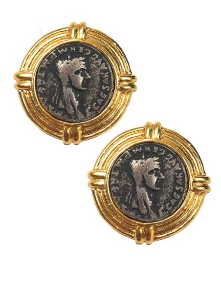PENDIENTES DE MUJER CON MONEDAS DISEÑO CORTO DE BOTON
