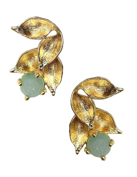 PENDIENTES MUJER DORADOS CON PIEDRA VERDE PARA BODAS