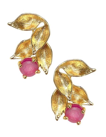 PENDIENTES MUJER DORADOS CON PIEDRA ROSA PARA BODAS