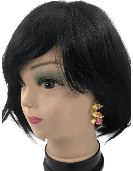 PENDIENTES MUJER DORADOS CON PIEDRA ROSA PARA BODAS