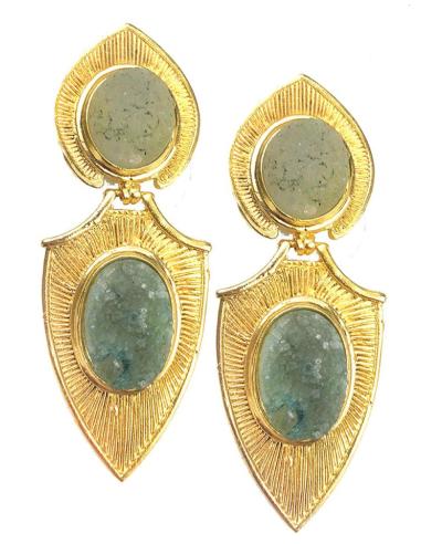 PENDIENTES MUJER DORADOS DE PIEDRA DRUSA Y BAÑO DE ORO