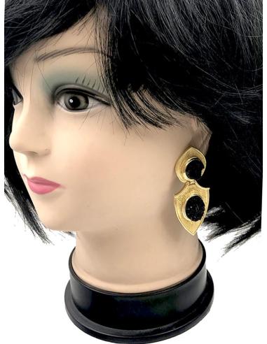 PENDIENTES MUJER NEGROS Y DORADOS DE PIEDRA DRUSA Y BAÑO ORO