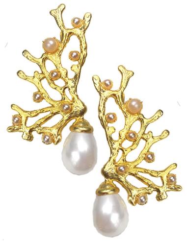 PENDIENTES PARA MUJER DE PERLAS CON PRECIOSO DISEÑO DORADO