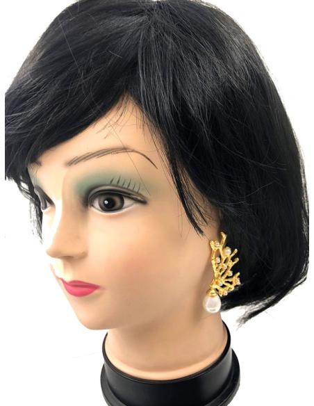 PENDIENTES PARA MUJER DE PERLAS CON PRECIOSO DISEÑO DORADO