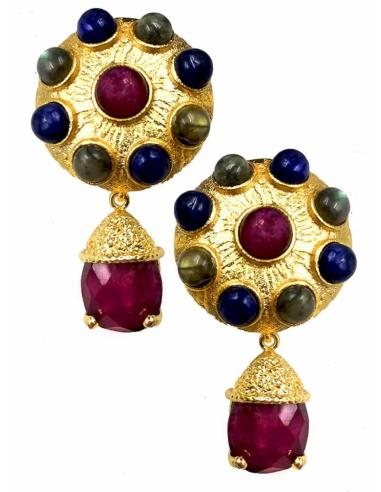 PENDIENTES MUJER DE PIEDRAS AZULES Y GRANATES PARA BODAS