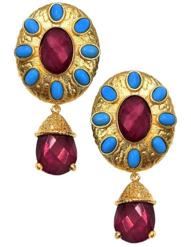 PENDIENTES MUJER DE PIEDRAS GRANATE Y DORADO PARA BODAS