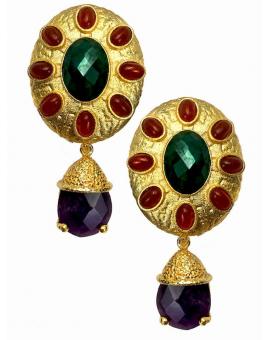 PENDIENTES MUJER DE PIEDRAS GRANATE Y VERDE PARA BODAS
