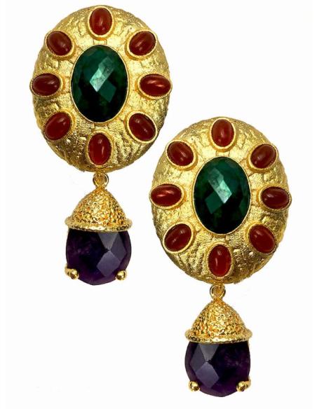 PENDIENTES MUJER DE PIEDRAS GRANATE Y VERDE PARA BODAS