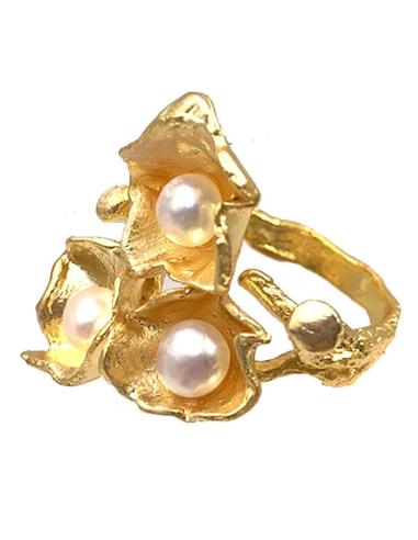 ANILLOS MUJER DORADOS CON PERLAS GRANDES ESPECIAL INVITADA