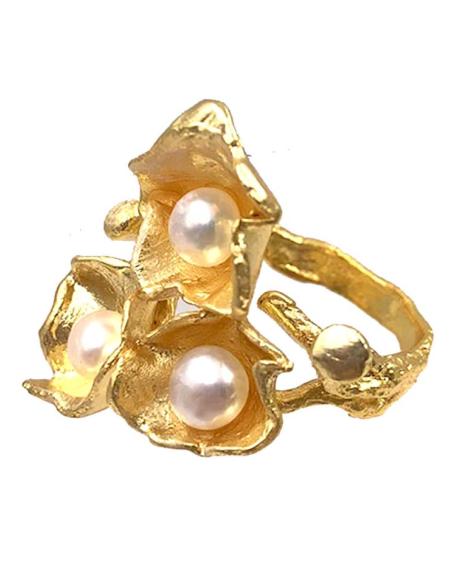 ANILLOS MUJER DORADOS CON PERLAS GRANDES ESPECIAL INVITADA