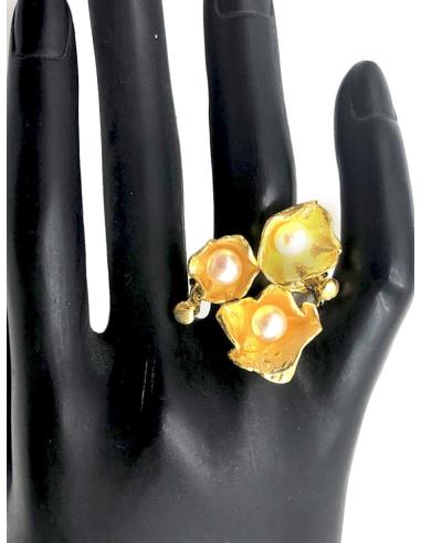ANILLOS MUJER DORADOS CON PERLAS GRANDES ESPECIAL INVITADA