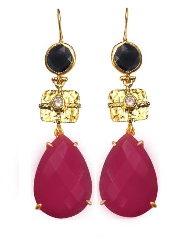 PENDIENTES LARGOS CON PIEDRAS Y BAÑO DE ORO ESPECIAL BODAS