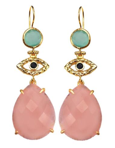 PENDIENTES LARGOS CON PIEDRAS Y BAÑO DE ORO ESPECIAL BODAS