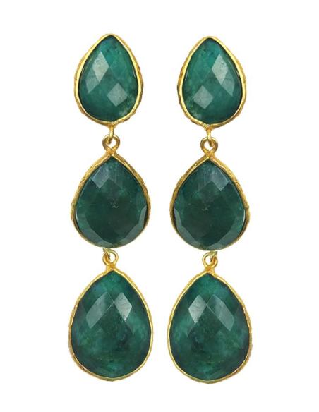 PENDIENTES LARGOS PARA BODAS DISEÑO DE TRES PIEDRAS COLOR MODA