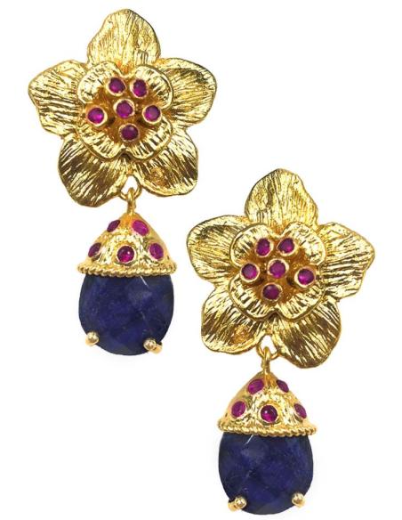 PENDIENTES PARA MUJER DORADOS CON PIEDRAS NATURALES AZULES