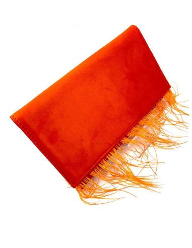 BOLSOS NARANJAS DE BODA Y FIESTA CON PLUMAS VAPOROSAS