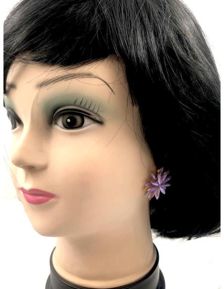 PENDIENTES PEQUEÑOS LILAS PARA BODA BONITA FLOR DE CRISTAL