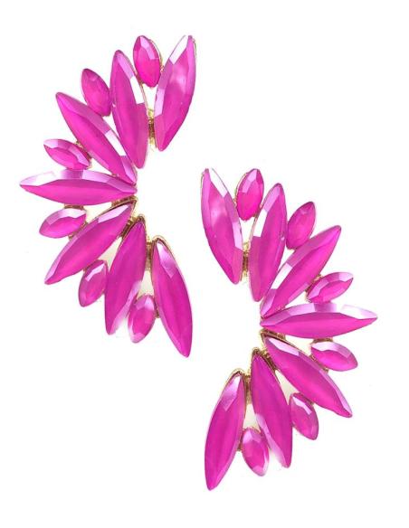 PENDIENTES MUJER FUCSIAS DE FIESTA Y BODA DISEÑO ABANICO CRISTAL