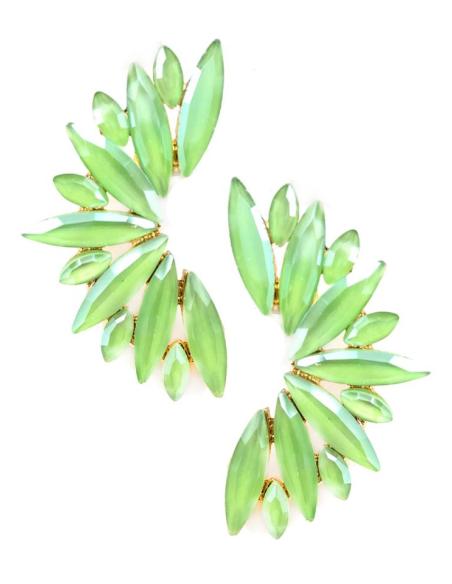 PENDIENTES MUJER VERDES DE FIESTA Y BODA DISEÑO ABANICO CRISTAL
