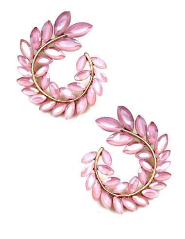 PENDIENTES ROSAS DE CRISTAL DISEÑO REDONDEADO PARA BODAS Y FIESTA