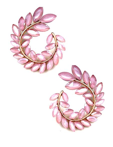 PENDIENTES ROSAS DE CRISTAL DISEÑO REDONDEADO PARA BODAS Y FIESTA
