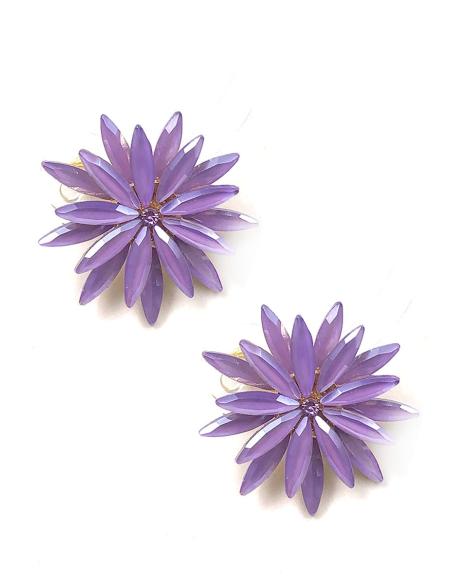 PENDIENTES PEQUEÑOS LILAS PARA BODA BONITA FLOR DE CRISTAL