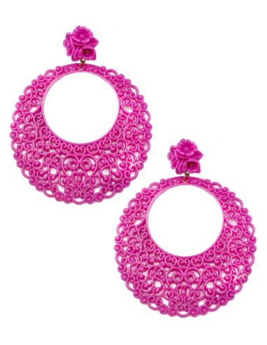 PENDIENTES FUCSIAS DE AROS GRANDES PARA TRAJES DE FLAMENCA