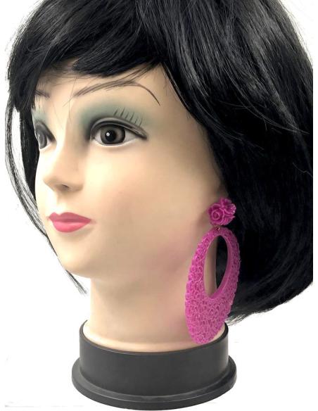 PENDIENTES FUCSIAS DE AROS GRANDES PARA TRAJES DE FLAMENCA