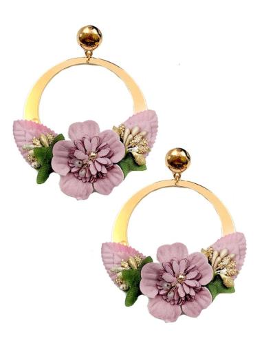 PENDIENTES DE FLAMENCA LILAS DE AROS GRANDES Y FLORES
