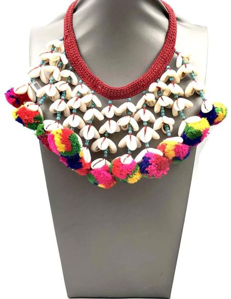 COLLARES DE MUJER BONITOS ESTILO BOHEMIO CON CONCHAS Y POMPONES