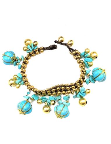 PULSERAS MUJER TURQUESAS DE PIEDRA Y MACRAME ESTILO IBICENCO