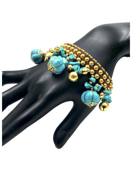 PULSERAS MUJER TURQUESAS DE PIEDRA Y MACRAME ESTILO IBICENCO