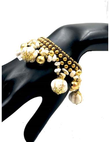 PULSERAS MUJER BLANCAS DE PIEDRA Y MACRAME ESTILO IBICENCO