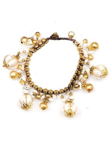 PULSERAS MUJER BLANCAS DE PIEDRA Y MACRAME ESTILO IBICENCO