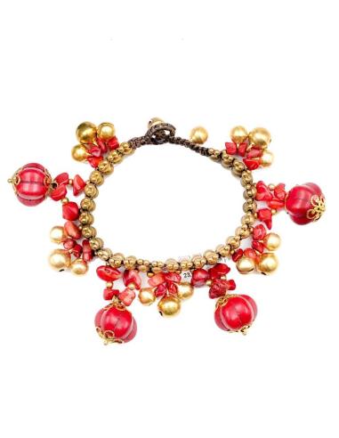 PULSERAS MUJER ROJAS DE PIEDRA Y MACRAME ESTILO IBICENCO