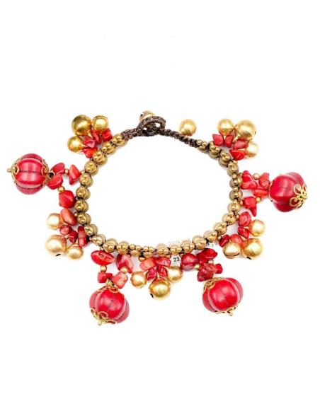 PULSERAS MUJER ROJAS DE PIEDRA Y MACRAME ESTILO IBICENCO